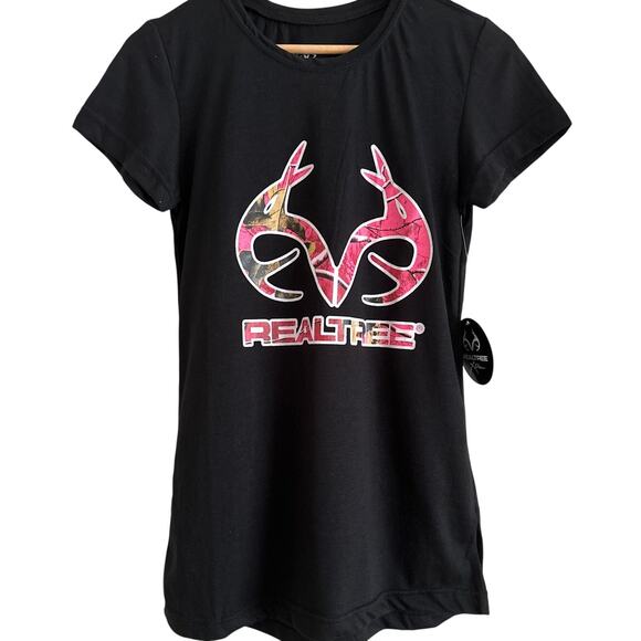 Realtree Xtra Women’s Tee – Black w/ Pink Camo Logo – NWT - Medium - Picture 1 of 5